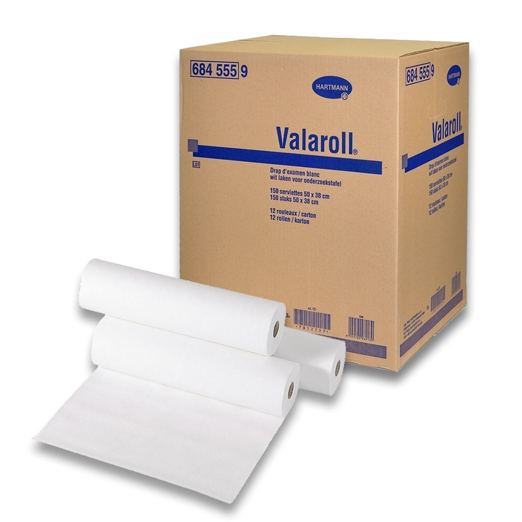 HARTMANN - ValaRoll - Drap d'examen lisse blanc 50 x 38 cm - 150 feuilles - Lot de 12 Rouleaux