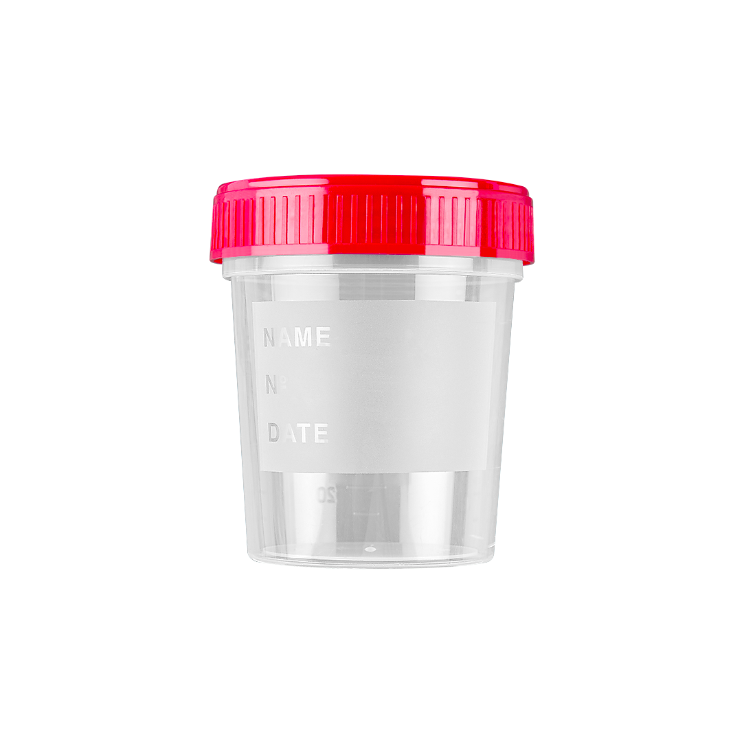 Pots à urine 120 ml avec étiquette avec bouchon à vis - 300 pièces