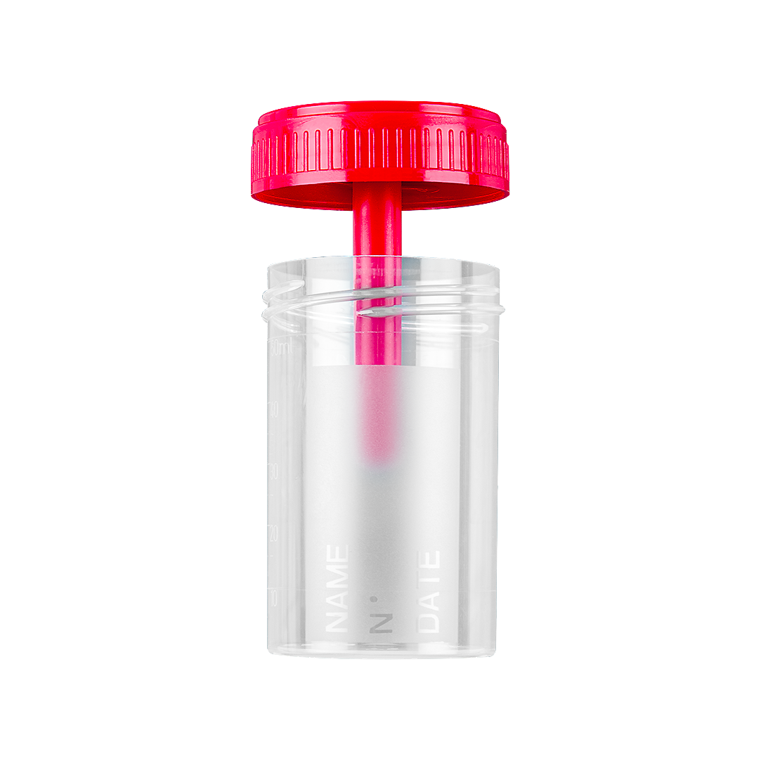 Pots pour selles avec surface d’écriture avec bouchon à vis séparé 60 ml- Carton de 500 pièces