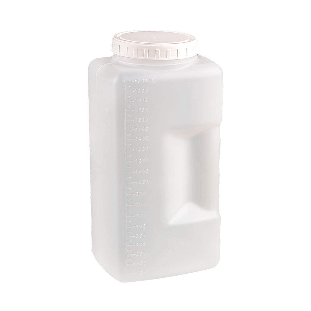 Conteneur carré pour urine de 24 h avec poignée ergonomique 2000 ml avec bouchon - Carton de 54 pièces