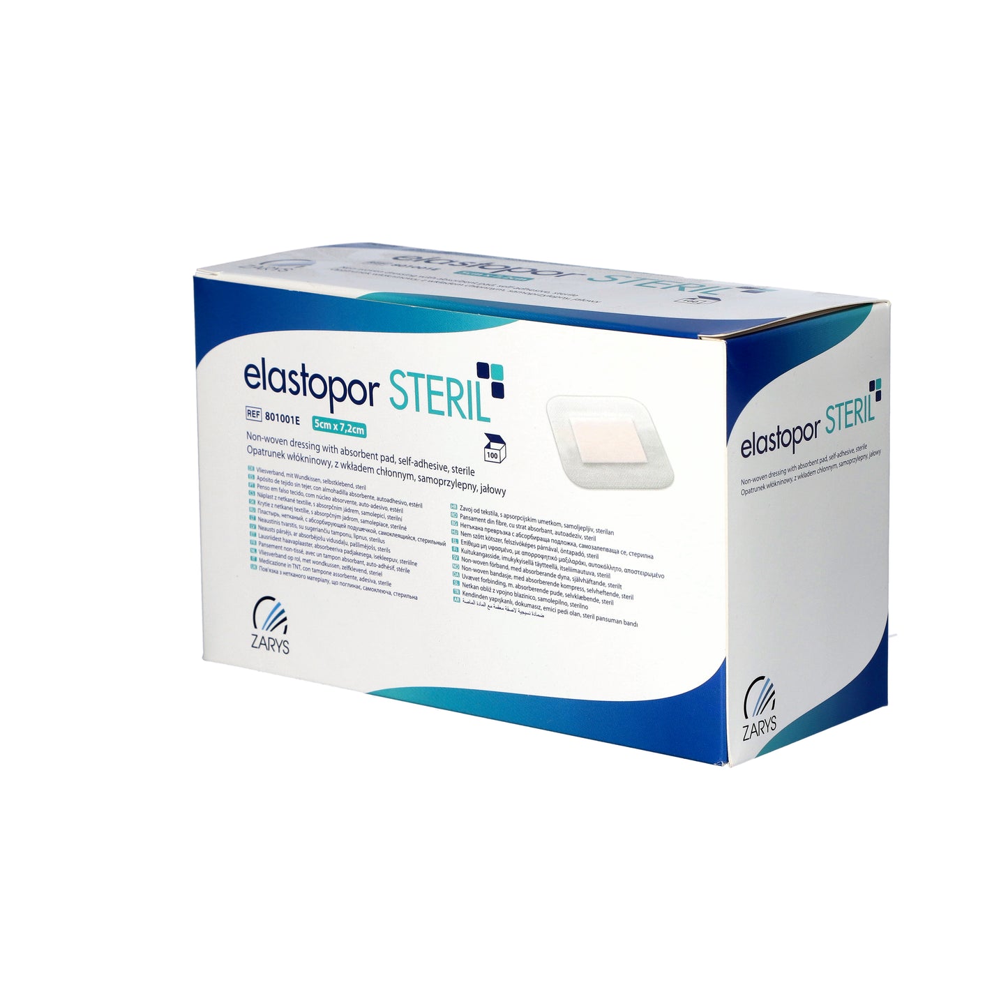 Zarys elastopor STERIL Pansement non-tissé avec tampon absorbant, autocollant, stérile 5cm x 7,2cm - Carton de 24 boîtes de 100