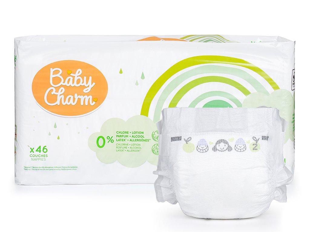 BabyCharm - Couche Bébé Taille 2 Mini (4-6kg) - Sachet de 46 pièces