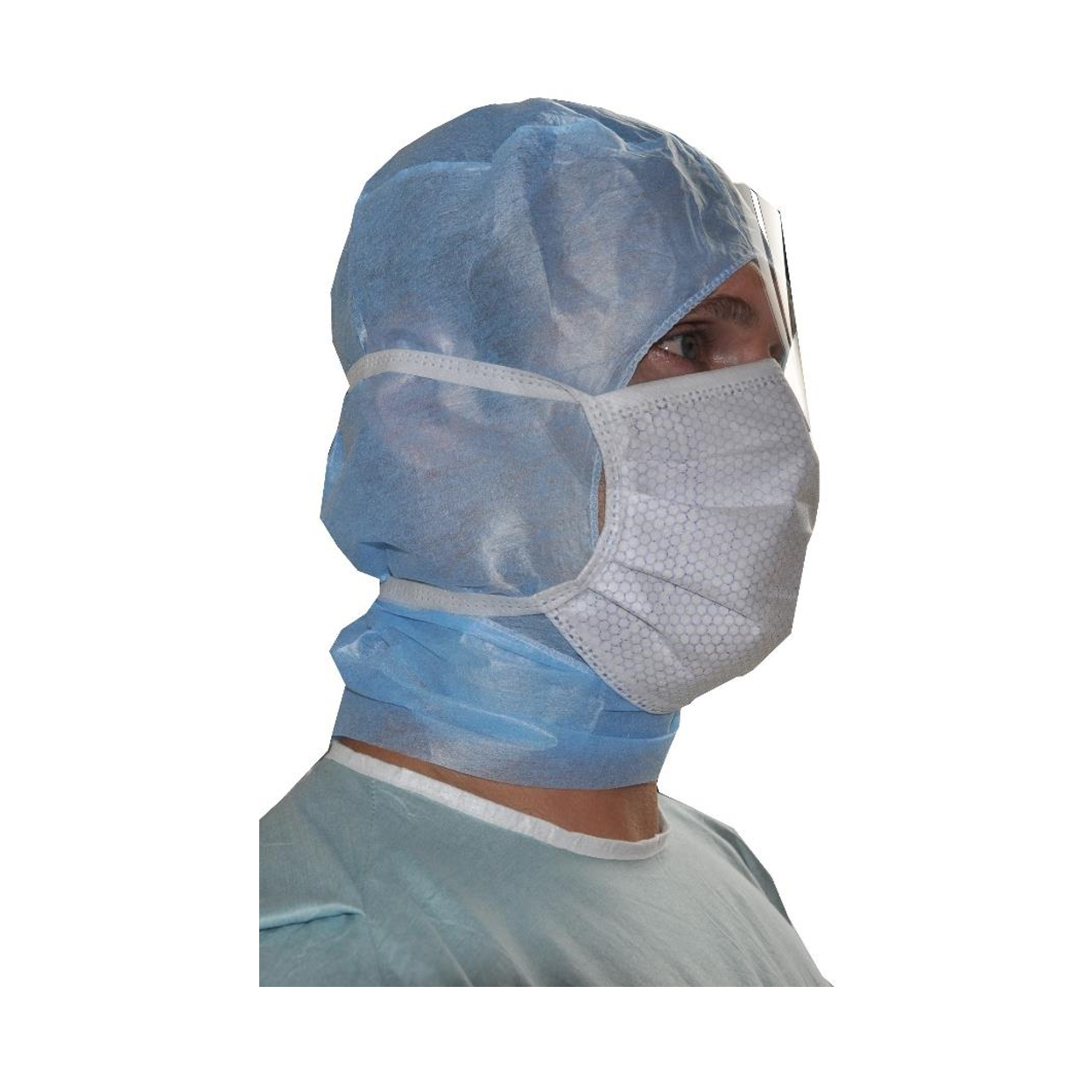 Abena - Masque chirurgical type IIR, 3 plis, avec lanières et visière intégrée, fabriqué en France - Boite de 25 pièces