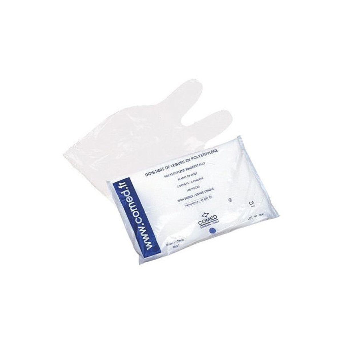 Comed - Doigtier 2 doigts en polyéthylène non stérile - Sachet de 100 pièces