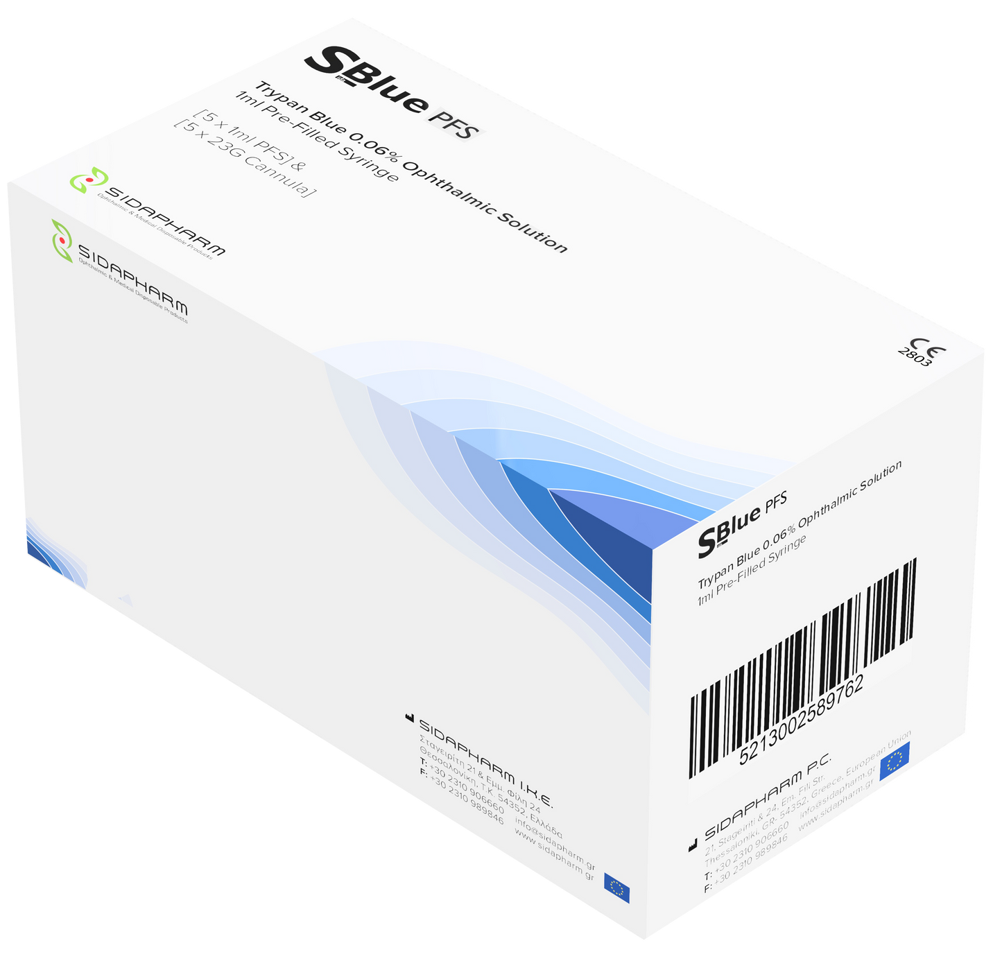 SIDAPHARM - Seringue pré-remplie de solutions ophtalmiques Bleu de Trypan - SidaBlue - Boite de 5 pièces