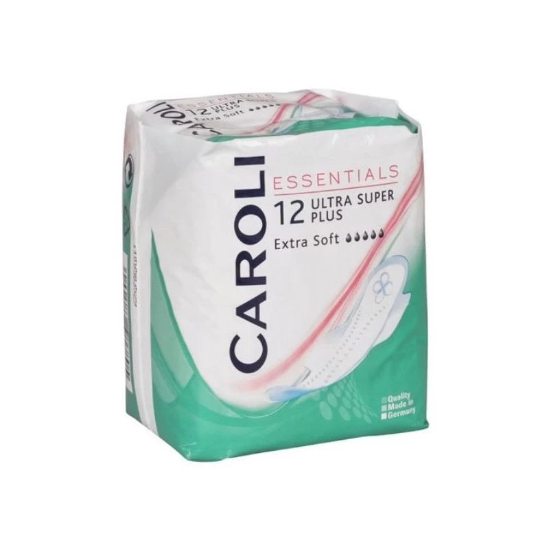 Caroli - Serviettes hygiéniques avec ailettes Ultra Super - Carton de 12 sachets de 12 pièces