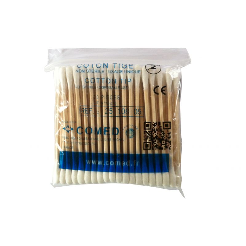 Comed - Coton-tiges Tige en bois de 7,5 cm - Sachet de 100 pièces