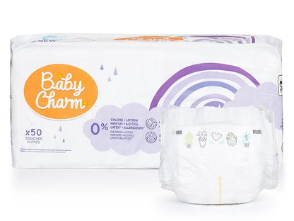 BabyCharm - Couche Bébé Taille 1 (2-5 kg) - Sachet de 50 pièces
