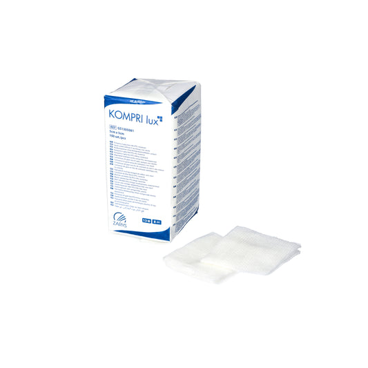 Zarys KOMPRI lux compresses de gaze sans fil radiodétectable, non stériles 17ème 12 plis 5cmx5cm - Carton de 96 sachets de 100