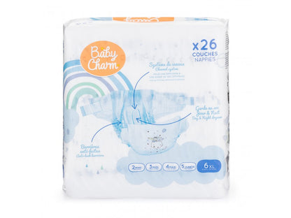 BabyCharm - Couche Bébé Taille 6  XL (13-18kg) - Sachet de 26 pièces