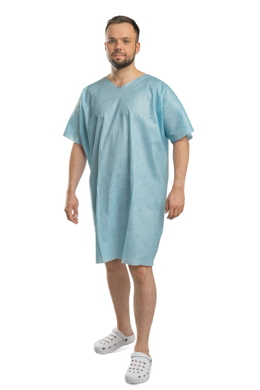 Zarys previoMedical - Blouse patient pour salle d'opération, col en V, non stérile - Carton de 10 conditionnements de 10