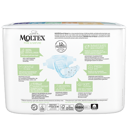 Moltex - Pure&Nature - Couche bébé - Mini - 3/6kg - Sachet de 38 pièces