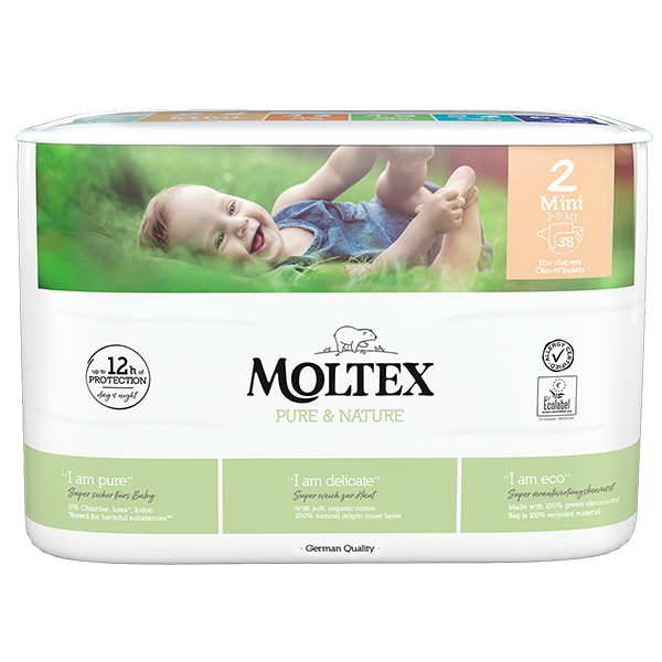 Moltex - Pure&Nature - Couche bébé - Mini - 3/6kg - Sachet de 38 pièces