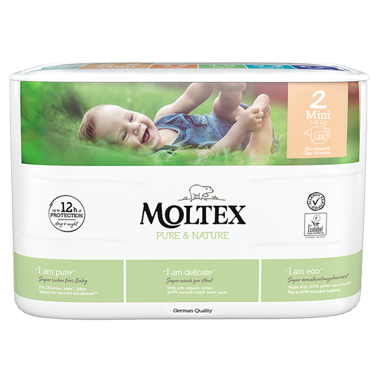 Moltex - Pure&Nature - Couche bébé - Mini - 3/6kg - Sachet de 38 pièces