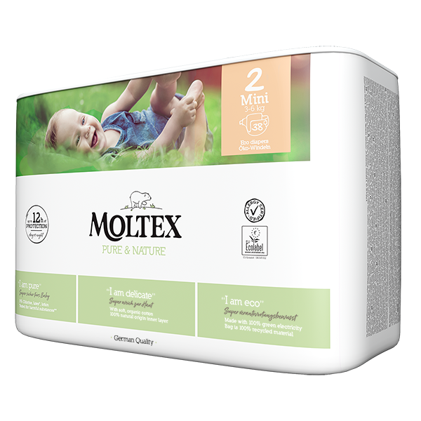 Moltex - Pure&Nature - Couche bébé - Mini - 3/6kg - Sachet de 38 pièces