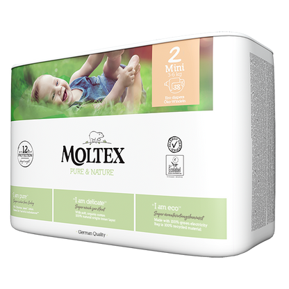 Moltex - Pure&Nature - Couche bébé - Mini - 3/6kg - Sachet de 38 pièces