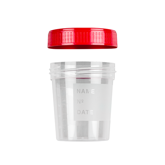 Pots à urine 120 ml avec étiquette avec bouchon à vis séparé  - Carton de 500 pièces
