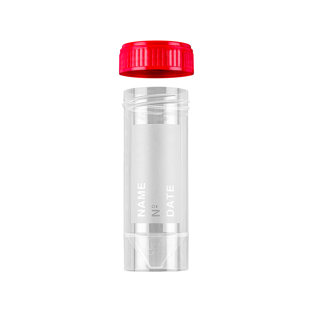 Pots à urine 30 ml avec étiquette avec bouchon à vis séparé  - Carton de 700 pièces