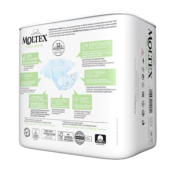 Moltex - Pure&Nature - Couche bébé - Midi - 4/9kg - Sachet de 33 pièces