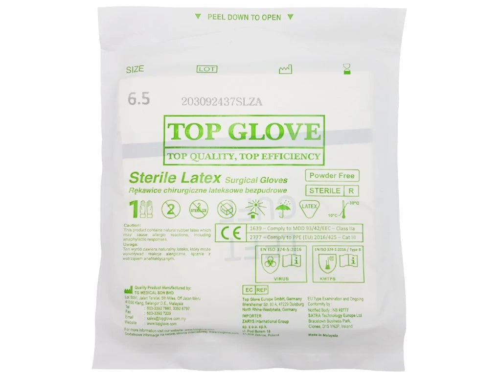 TOP GLOVES - Gants chirurgicaux stériles en latex, sans poudre - 50 paires