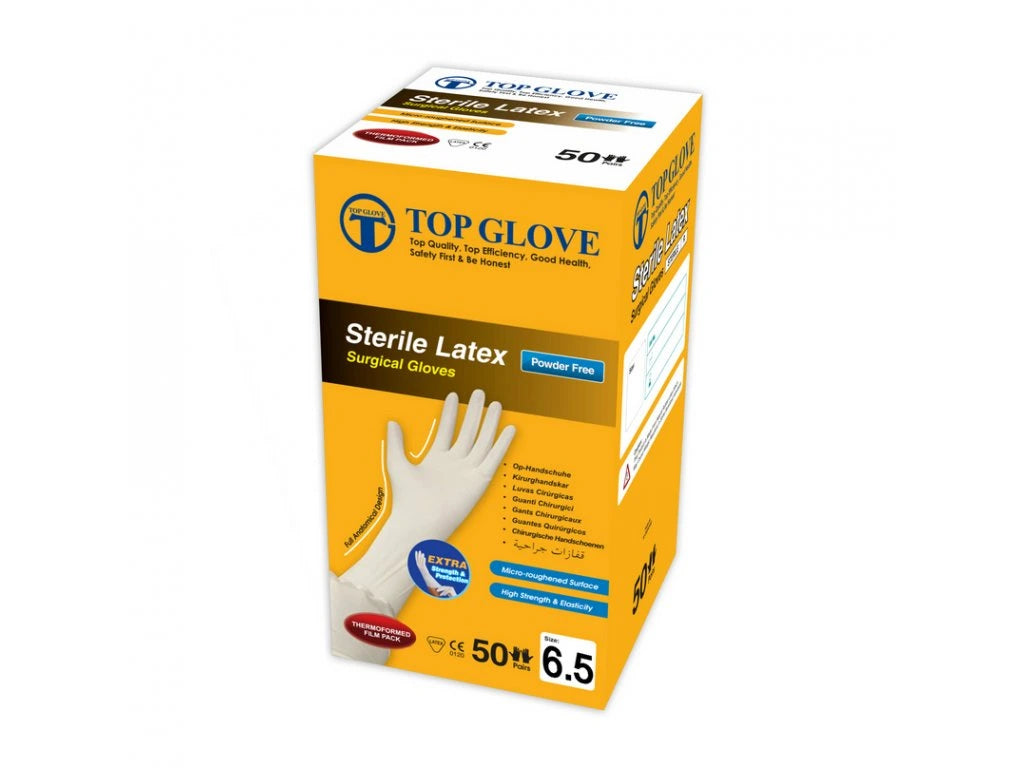 TOP GLOVES - Gants chirurgicaux stériles en latex, sans poudre - 50 paires