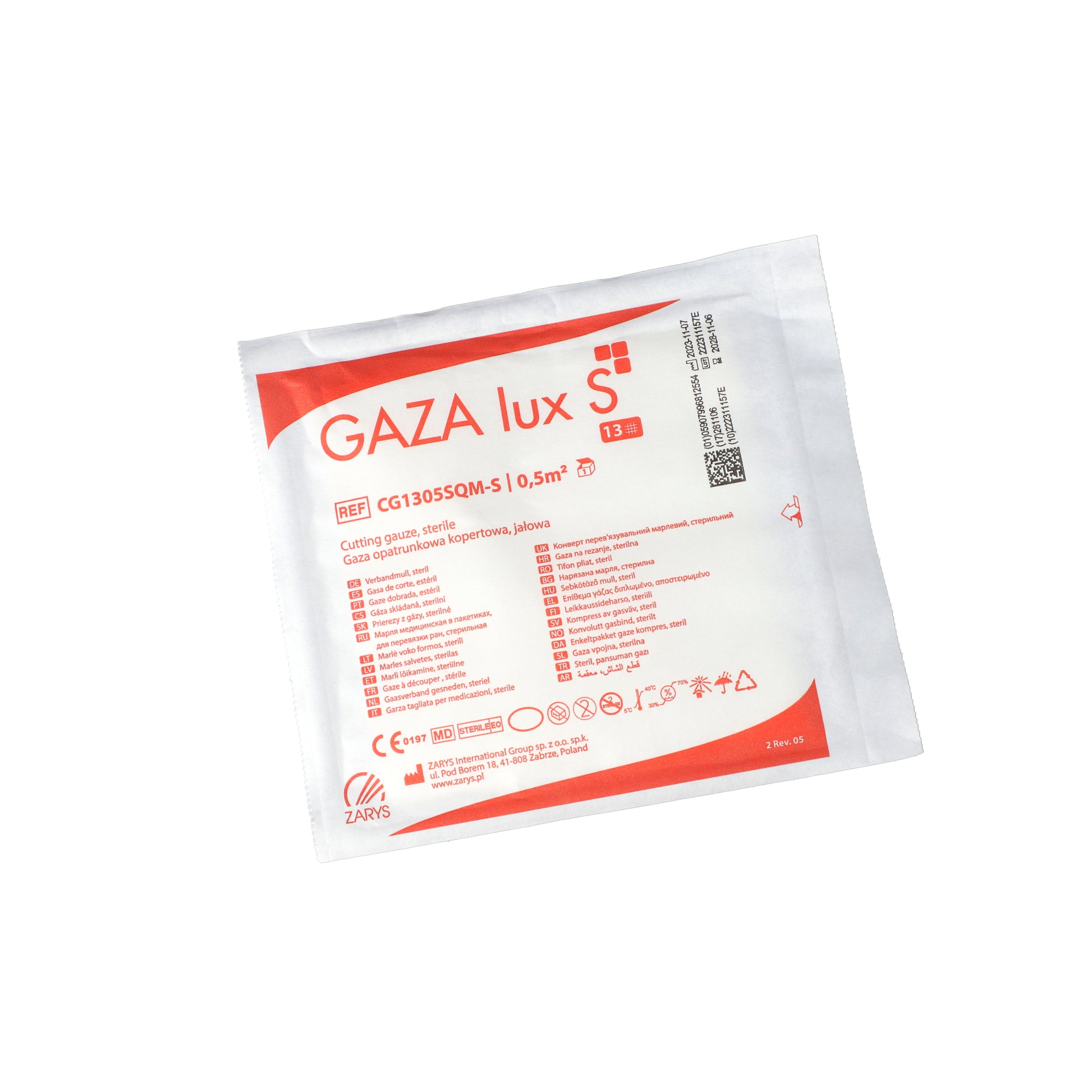 Zarys GAZA lux S Gaze coupante, stérile 13ème 0,5m² - Carton de 600 unités