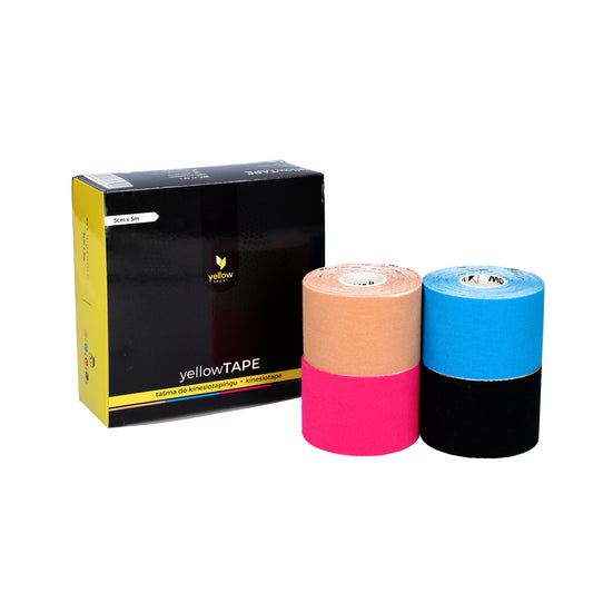 Zarys jauneTAPE - Kinesiotape, non stérile, couleurs mélangées, 5 cm x 5 m - Boîte de 4