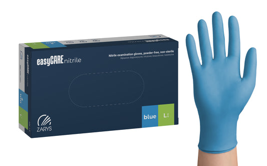 Zarys easyCARE nitrile - Nitrile gants d'examen, non poudrés, non stériles taille : L - A100 bleu - Carton de 10 boîtes de 100