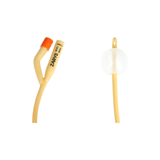 Zarys Cathéter de Foley bidirectionnel avec valve en caoutchouc (latex enduit de silicone), stérile, sans phtalates, ballon CH 18 30ml - Boîte de 10 unités