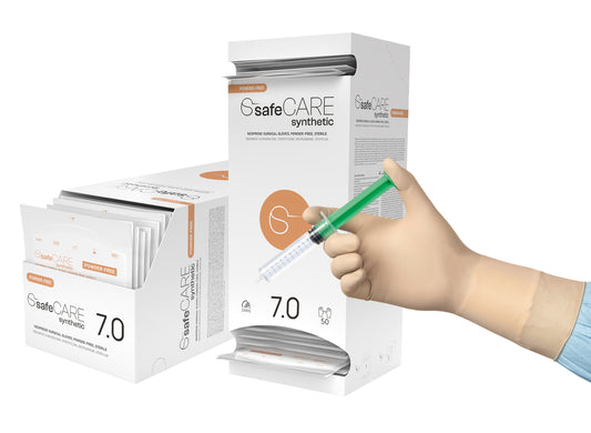 Zarys gants chirurgicaux synthétiques safeCARE néoprène non poudrés stériles beige taille 7,0 1 paire - Carton de 200 sachets de 2