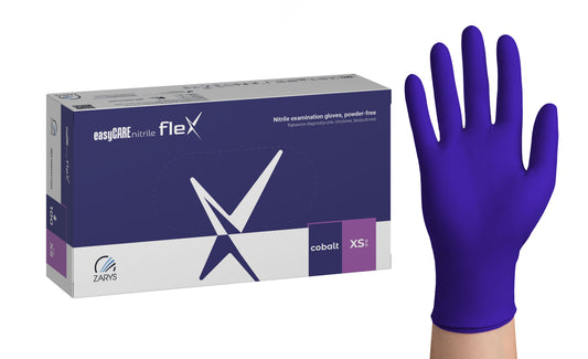 Zarys Gants d'examen easyCARE nitrile flex - Nitrile, non poudrés, non stériles taille : XS - A100 bleu cobalt - Carton de 10 boîtes de 100