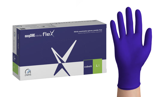 Zarys Gants d'examen easyCARE nitrile flex - Nitrile, non poudrés, non stériles taille : L - A100 bleu cobalt - Carton de 10 boîtes de 100