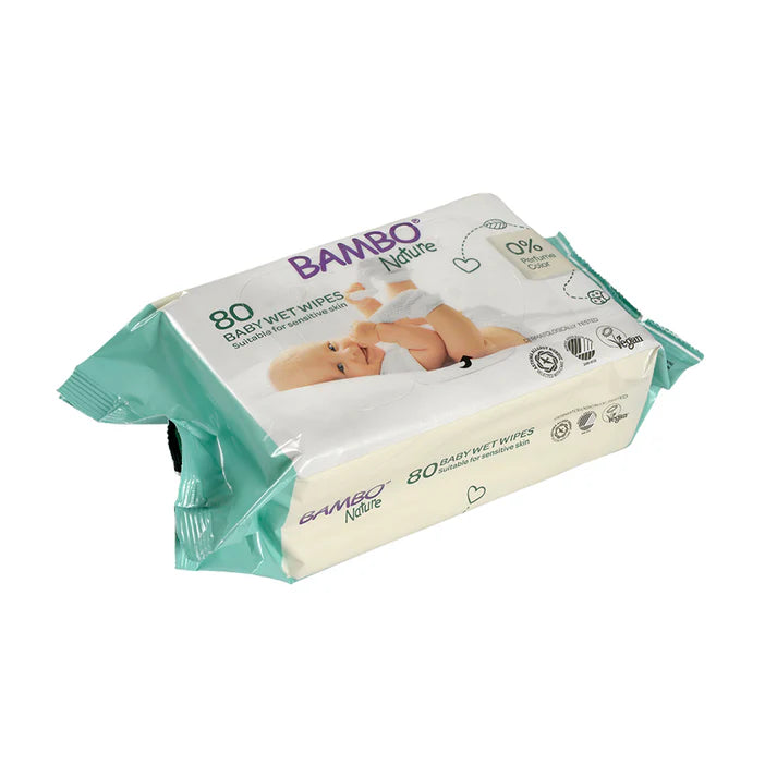 Bambo Nature - Lingettes imprégnées pour bébé (x80) - Carton de 12 sachets