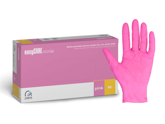 Zarys easyCARE nitrile - Nitrile gants d'examen, non poudrés, non stériles taille : M - A100 rose - Carton de 10 boîtes de 100