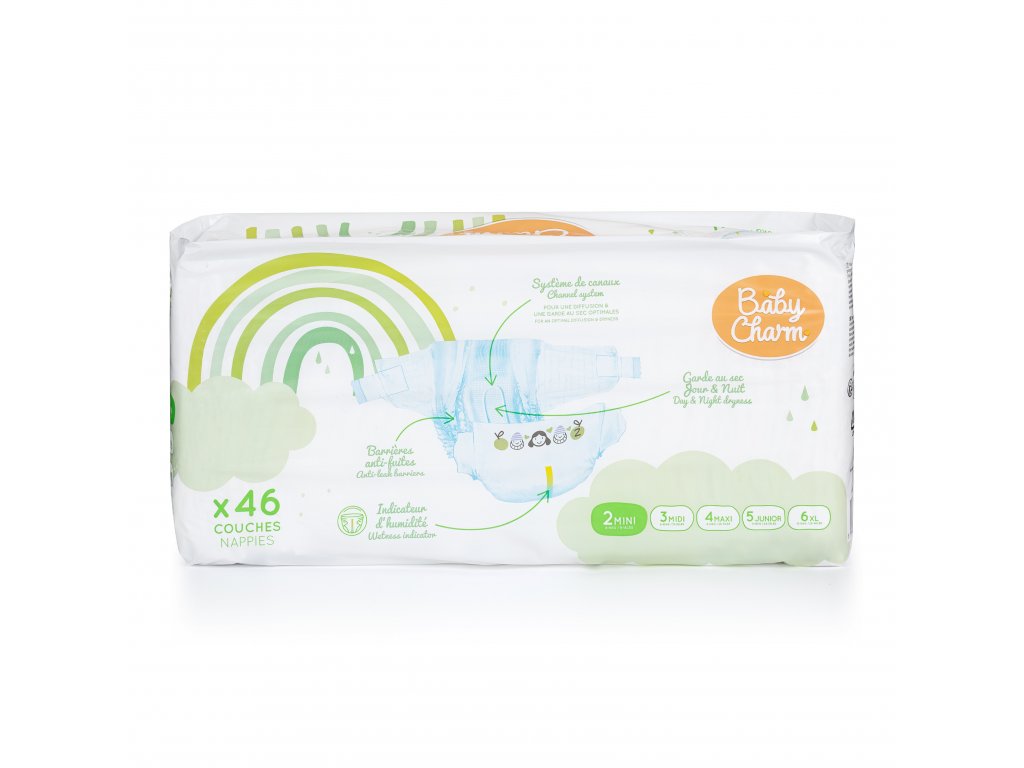 BabyCharm - Couche Bébé Taille 2 Mini (4-6kg) - Sachet de 46 pièces