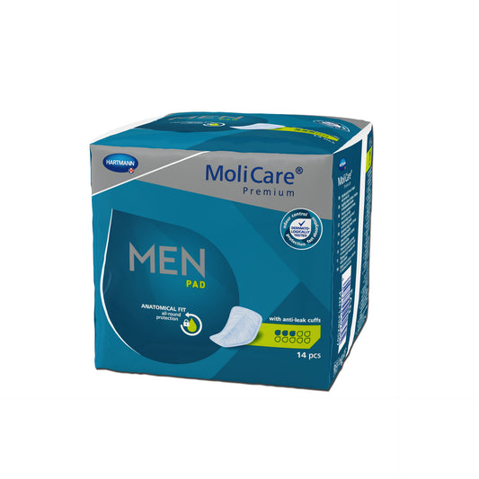 HARTMANN - MoliCare Premium Men Pad - Protection urinaire pour homme 3 gouttes - Sachet de 14 pièces