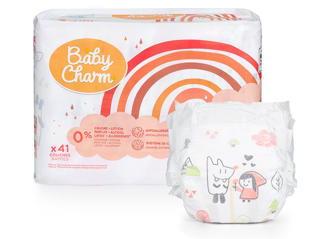 BabyCharm - Couche Bébé Taille 3 Midi (6-10kg) - Sachet de 41 pièces