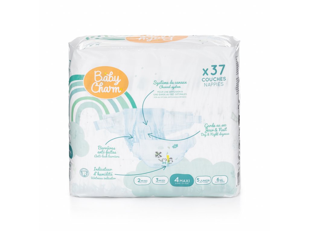 BabyCharm - Couche Bébé Taille 4 Maxi (9-14k) - Sachet de 37 pièces