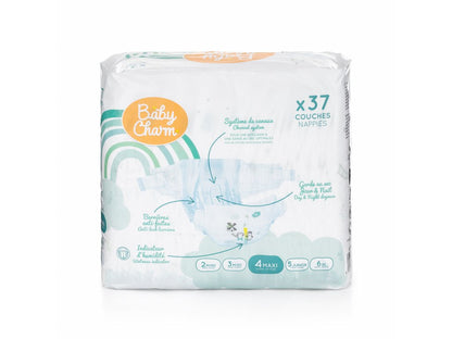 BabyCharm - Couche Bébé Taille 4 Maxi (9-14k) - Sachet de 37 pièces