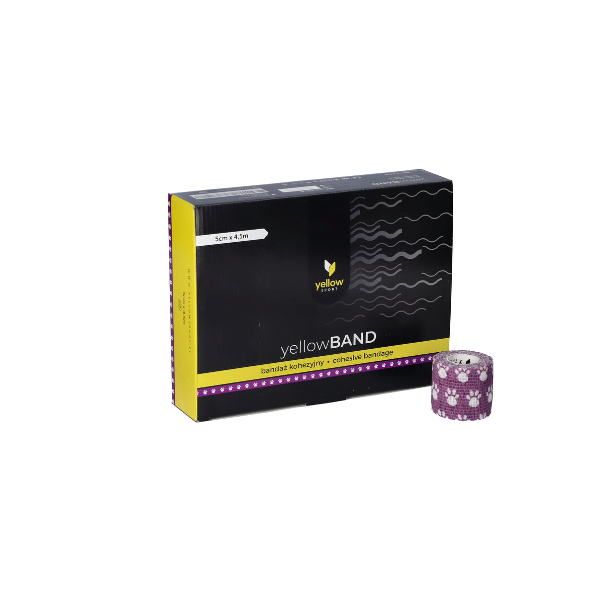 Zarys yellowBAND - Bandage cohésif, non stérile 5cm x 4,5m pattes violettes - Boîte de 12 unités