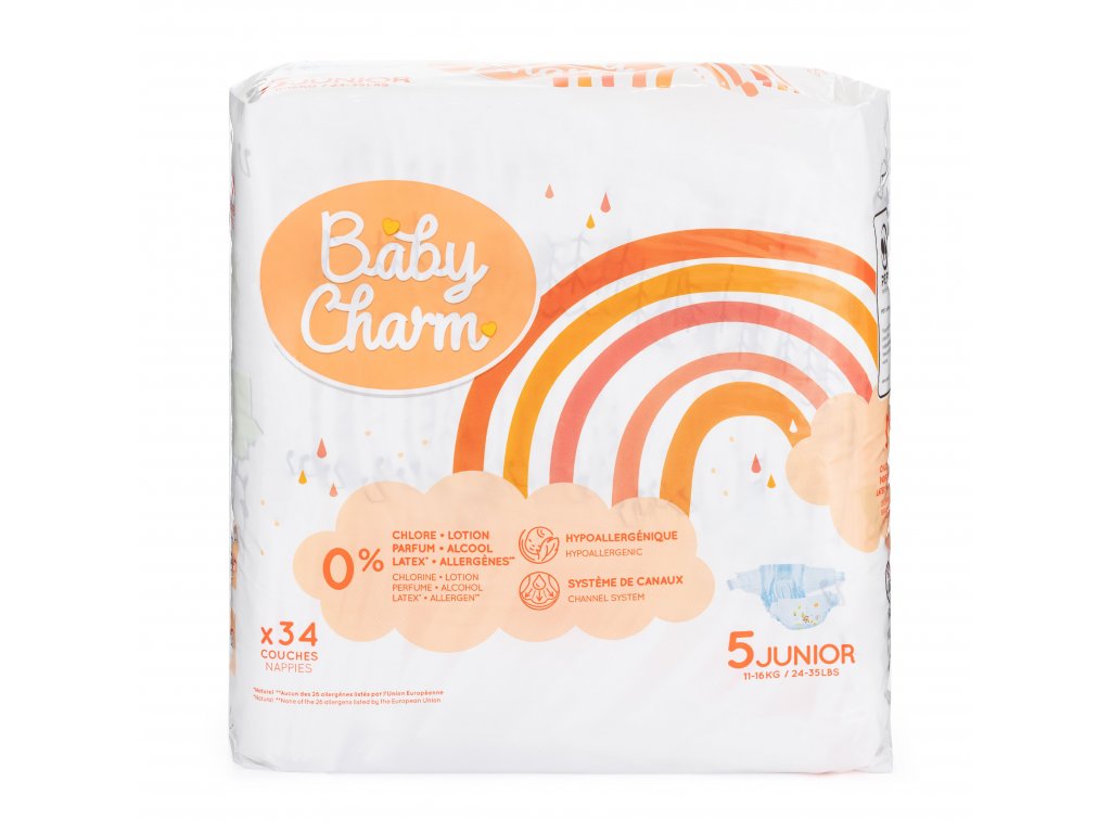 BabyCharm - Couche Bébé Taille 5  Junior (11-16kg) - Sachet de  34 pièces