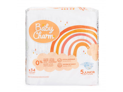 BabyCharm - Couche Bébé Taille 5  Junior (11-16kg) - Sachet de  34 pièces