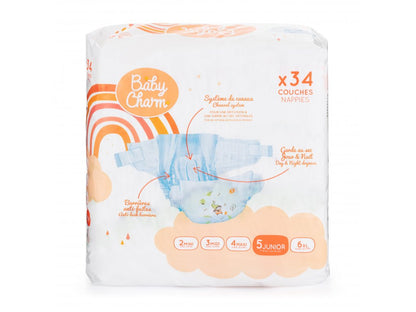 BabyCharm - Couche Bébé Taille 5  Junior (11-16kg) - Sachet de  34 pièces