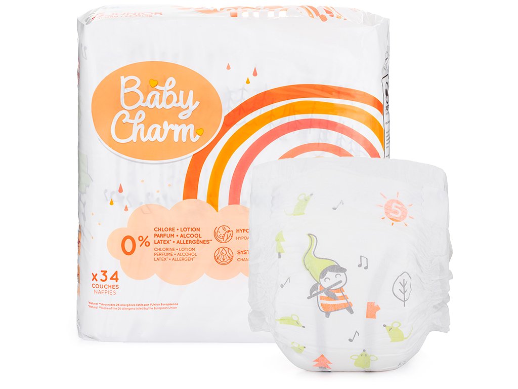 BabyCharm - Couche Bébé Taille 5  Junior (11-16kg) - Sachet de  34 pièces