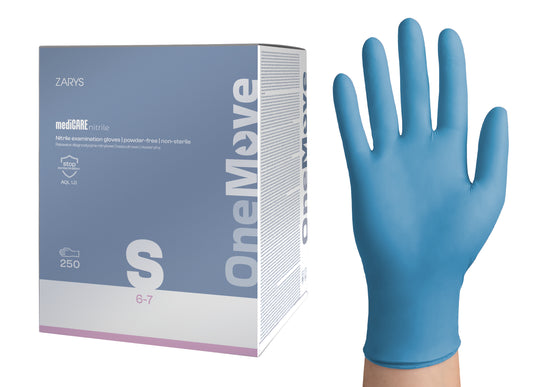 Zarys mediCARE nitrile OneMove, gants d'examen en nitrile, non poudrés, taille S (250 unités) - Carton de 8 boîtes de 250