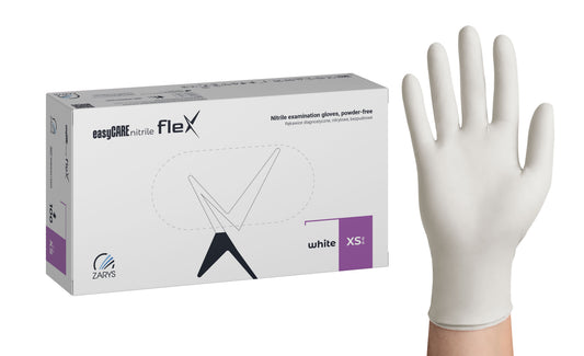Zarys Gants d'examen easyCARE nitrile flex - Nitrile, non poudrés, non stériles taille : XS - A100 blanc - Carton de 10 boîtes de 100