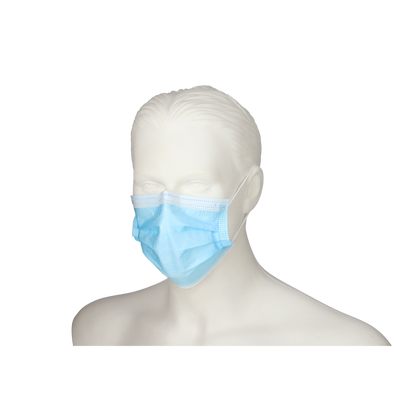Masque chirurgical Type IIR  jetable avec élastique, 3 couches, non tissé, bleu, non stérile - Boite de 50