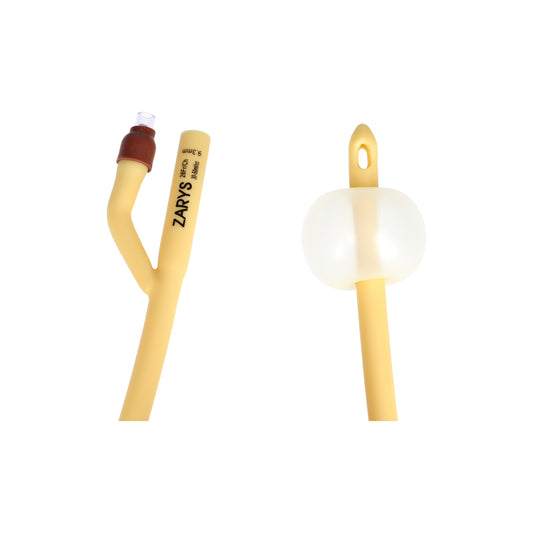 Zarys Cathéter de Foley bidirectionnel avec valve en plastique (latex enduit de silicone), stérile, ballon CH 28 sans phtalates 30-50ml - Boîte de 10 unités
