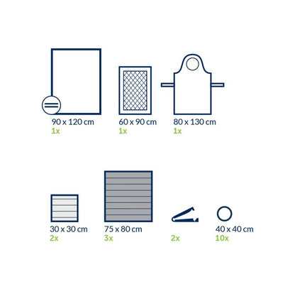 Kit d'accouchement stérile STANDARD avec champs, serviettes, tablier, alèses et clamp ombilical - carton de 15 kits
