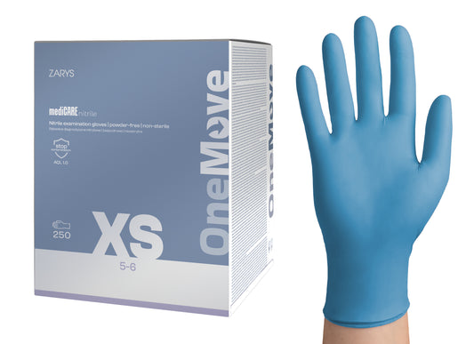 Zarys mediCARE nitrile OneMove, gants d'examen en nitrile, non poudrés, taille XS (250 unités) - Carton de 8 boîtes de 250